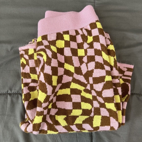 ASOS Geometric Print Purple/Brown Knit Flare Pant Size 0 - Picture 1 of 9